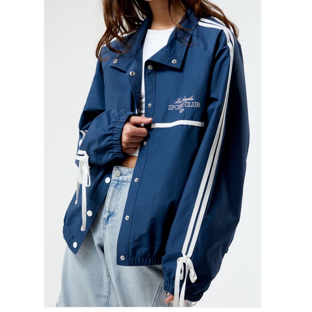 PacSun LA Sports Club Jacket  L Blue White Windbreaker Full Zip Lightweight